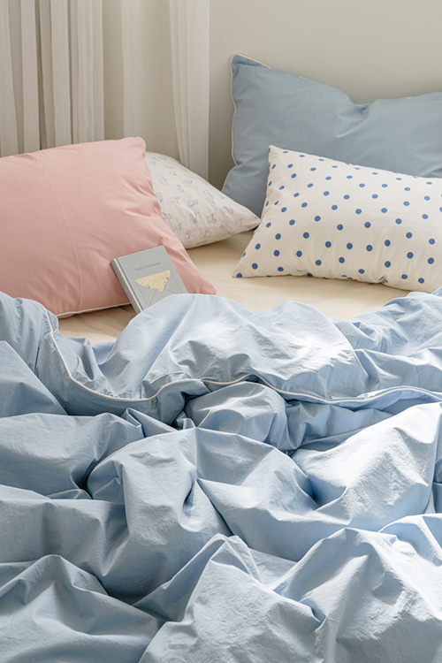 cotton solid line bedding soft blue